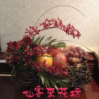 【F-042】水果花籃 水果花禮籃-蝴蝶蘭+水果禮籃
