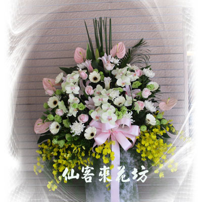 【S-349】喪禮花籃,喪禮弔唁花籃,弔唁花籃,藝術高架花籃《一對》