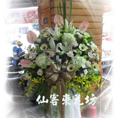 【S-511】喪禮花籃,喪禮弔唁花籃,弔唁花籃,藝術高架花籃(1對)
