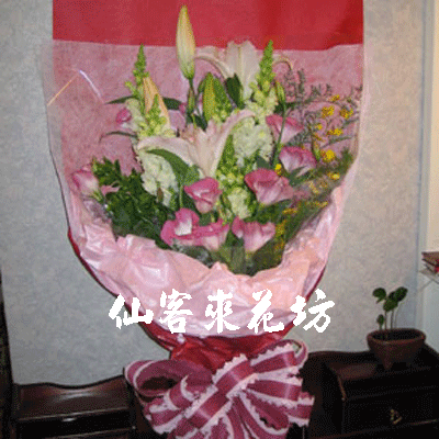 【B-010】花店精選:百合花束,浪漫情人花束,祝福生日花束-款款情深