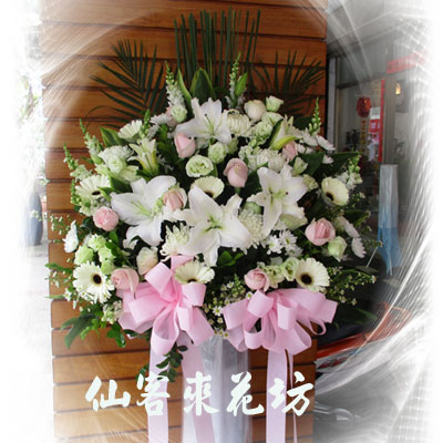 【S-365】喪禮花籃,喪禮弔唁花籃,弔唁花籃,藝術高架花籃《一對》